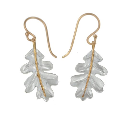 Silver Gold Oak Leaf Hook Earrings E181SG Silver Gold Oak Leaf Hook Earrings E181SG