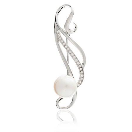 Freshwater Pearl and Cubic Zirconia Brooch
