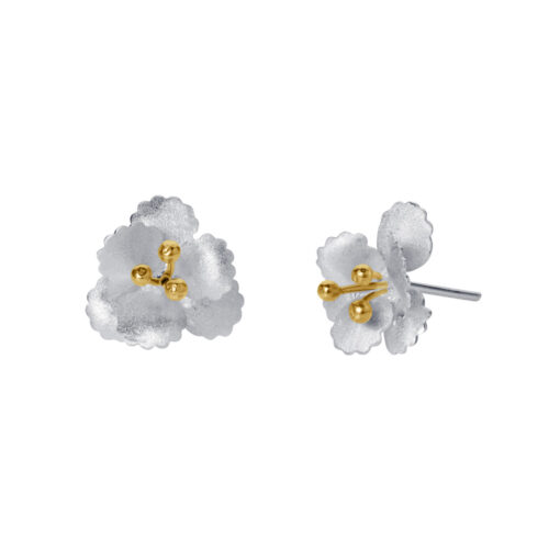Silver Gold Cherry Blossom Stud Earrings E195SG W Silver Gold Cherry Blossom Stud Earrings E195SG W