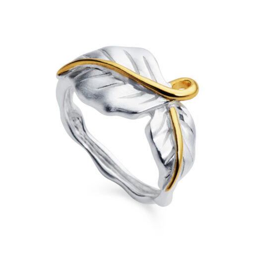 Sterling Silver Gold Plated Leaf Ring R003SG W Sterling Silver Gold Plated Leaf Ring R003SG W