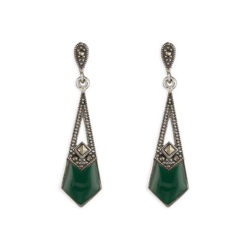 Green Agate and Marcasite Earrings Green Agate and Marcasite Earrings