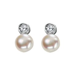 Freshwater Pearl and CZ Stud Earrings Freshwater Pearl and CZ Stud Earrings